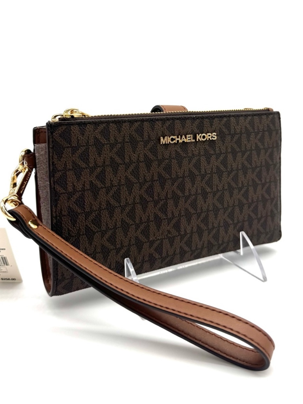 Michael Kors Large Jet Set Travel Logo Double Zip Wallet - Brown Signature